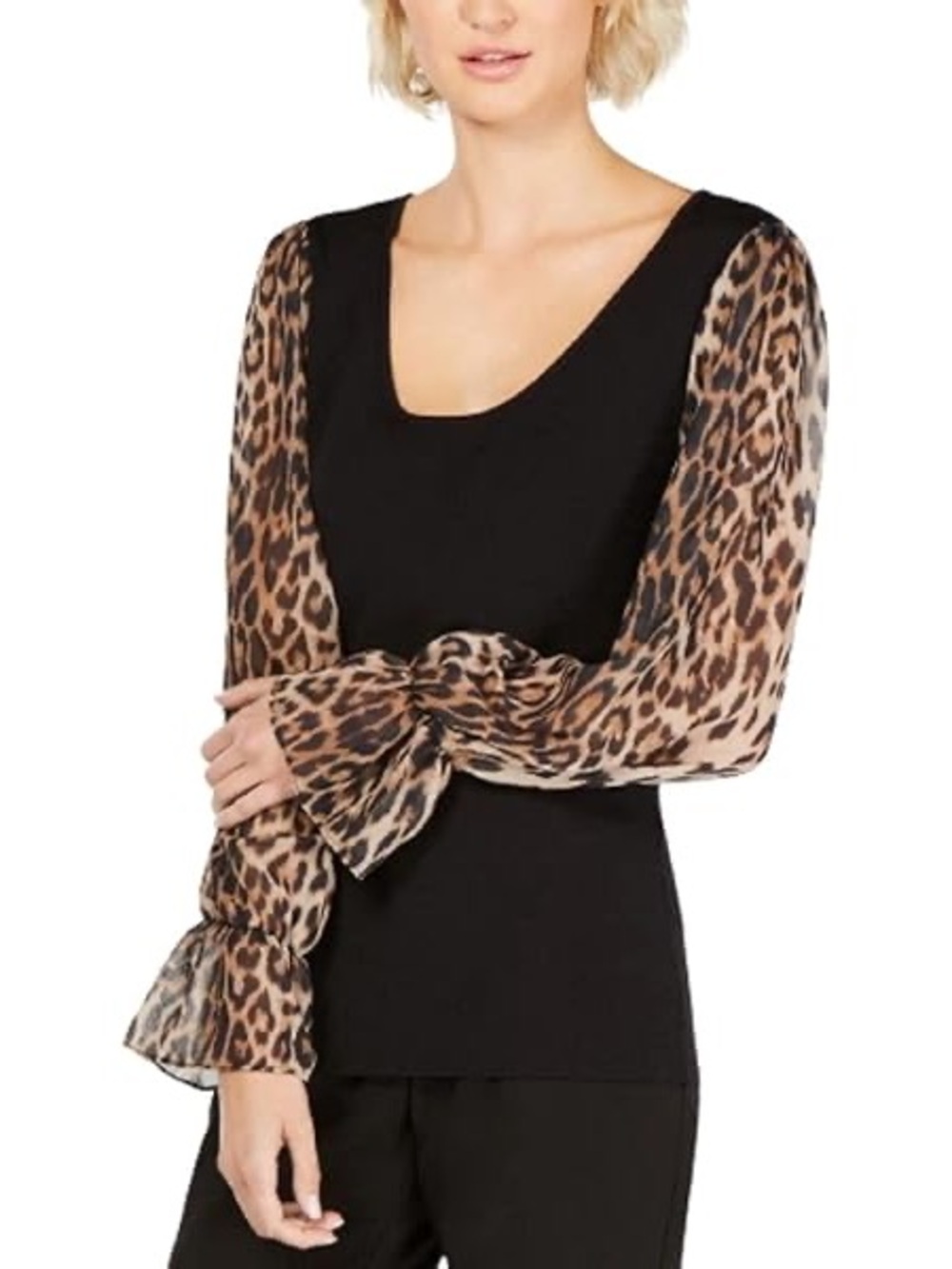 INC cheetah sleeve pullover office chic mob wife indie Sleeze l